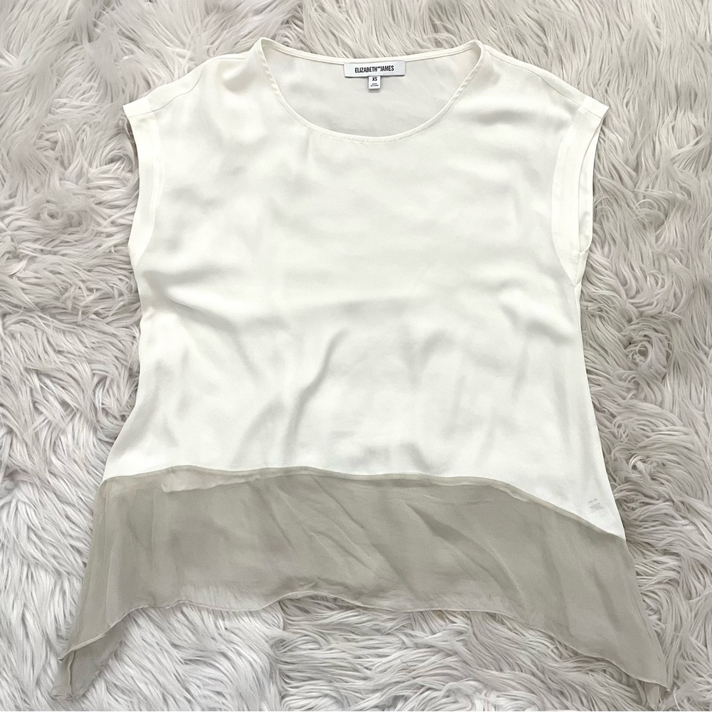 Elizabeth and James Ivory Top with Sheer Taupe Hem